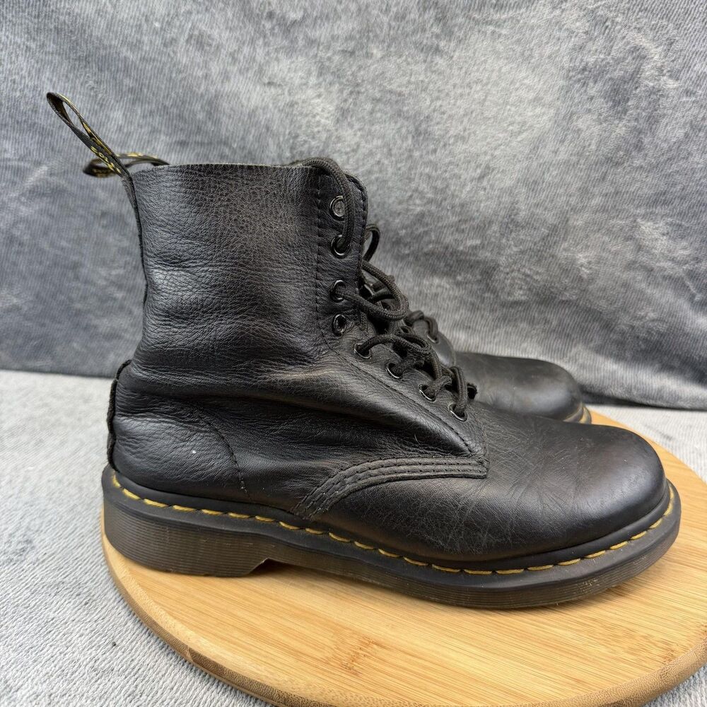 Dr Martens 1460 Pascal Boots Womens Size 8 Black Leather Lace Up Combat Ankle